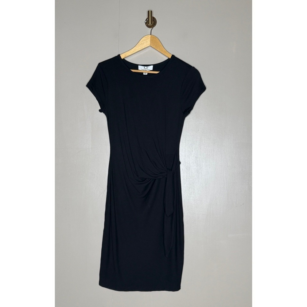 Magaschoni Black Side Tie Ruched Sheath Dress Cap Sleeve Size S/P NWT